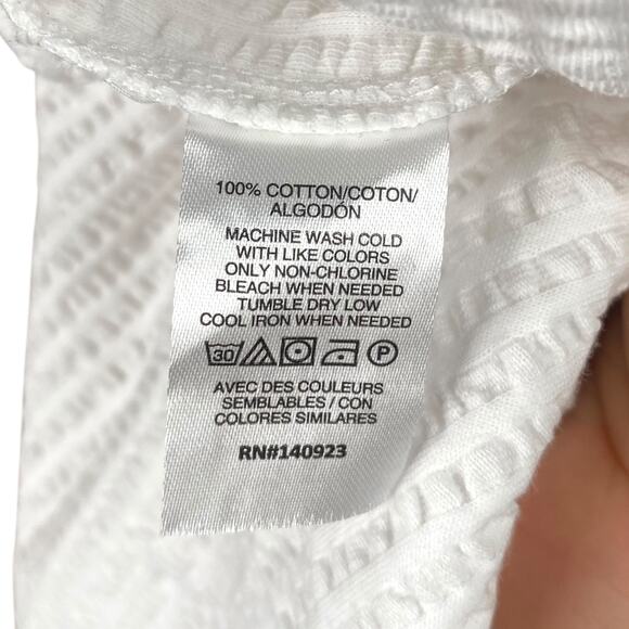 LOFT NWT White V-neck Crinkle Seersucker Peasant Top SZ L - Picture 11 of 11